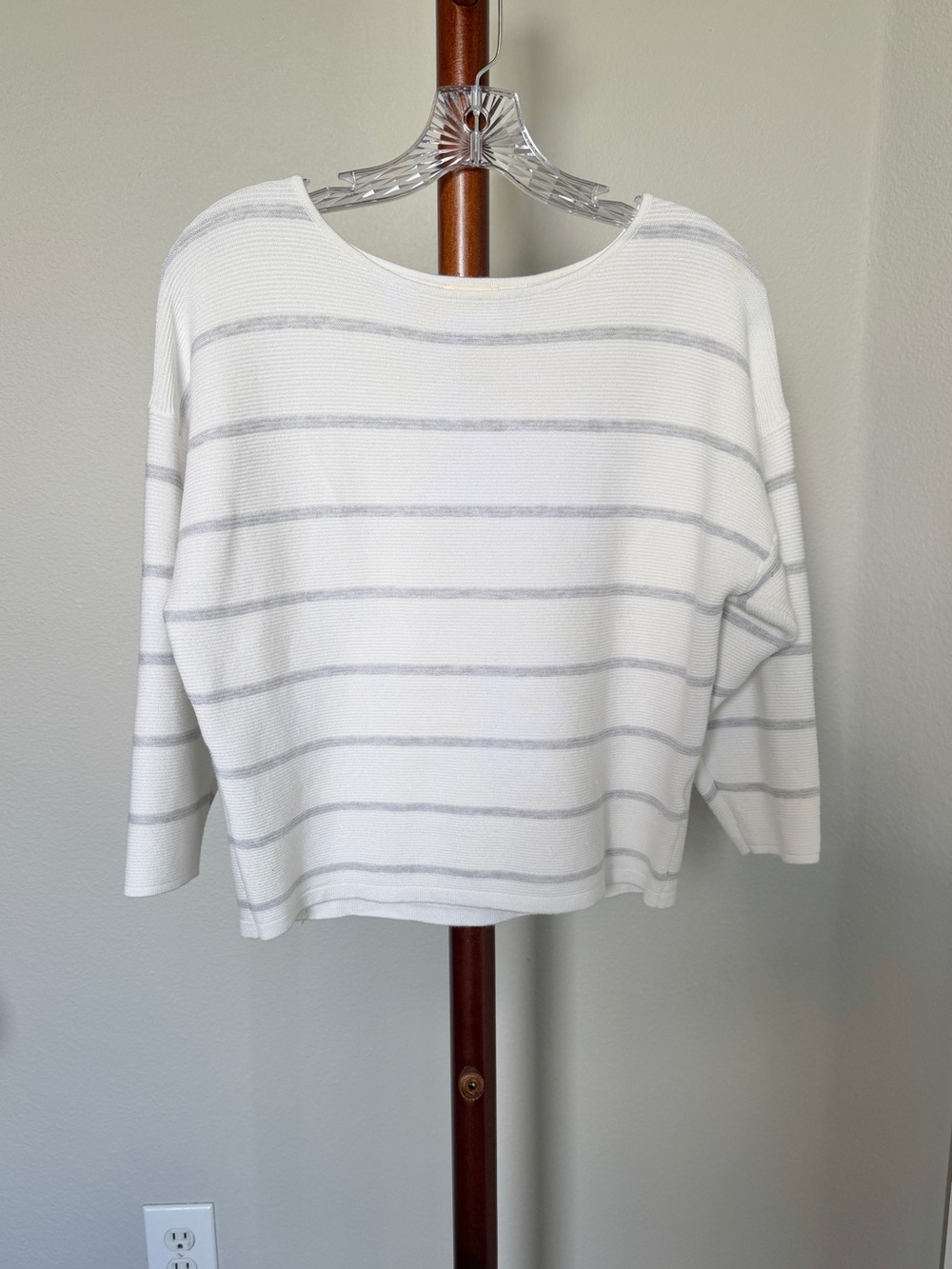 CYRUS White & Grey Striped Boatneck Sweater